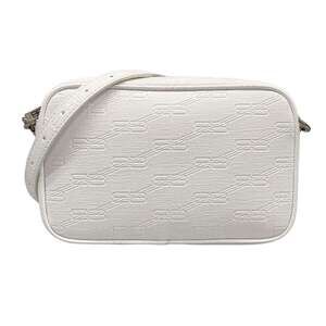 BALENCIAGA Monogram Camera Bag Shoulder Embossed Leather Strap White